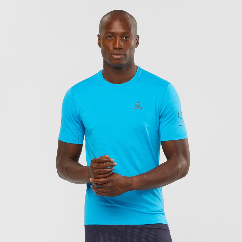 SALOMON OUTLINE Philippines - Men's Tee Shirt - Turquoise | 479028-YSQ